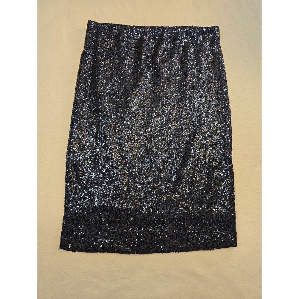 Forever 21+ Black Sequin Midi Pencil Skirt Plus Size 0X Elastic raw hem